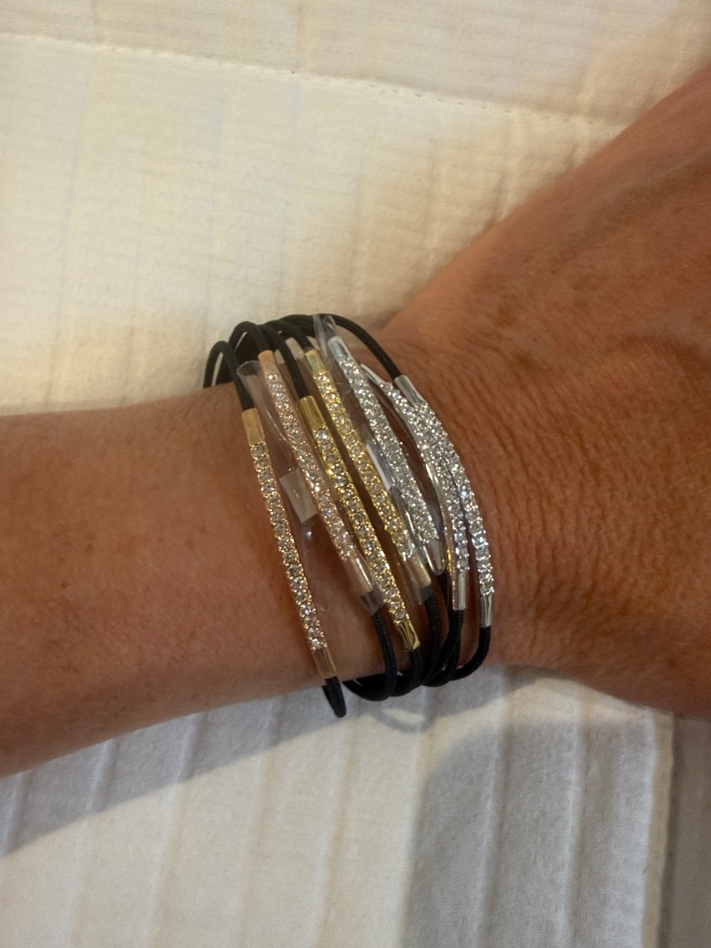 Swarovski Black Multi-Row Cord Bracelet with Gold and Silver Crystal Bars